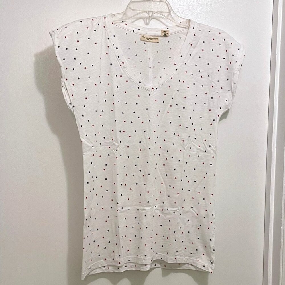Christian Siriano Red & Blue Stars V Neck T Shirt